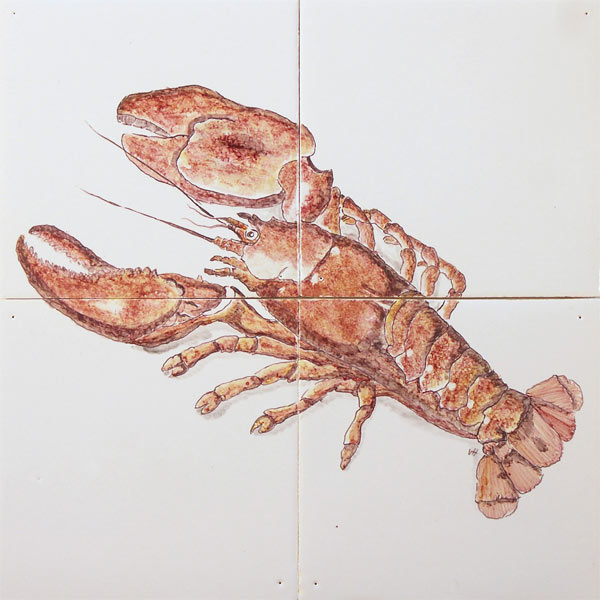 Languste Garnele 15x15 Fliesen Delfter Art Krabbe Meeresfrüchte Kacheln 