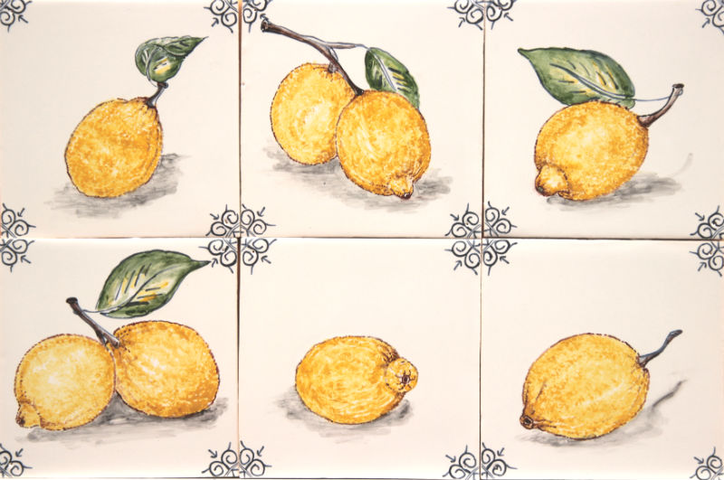 Zitronen Fliesen mit Küchenmotiv Dekor Küchenfliesen 15x15 mit Oliven u 